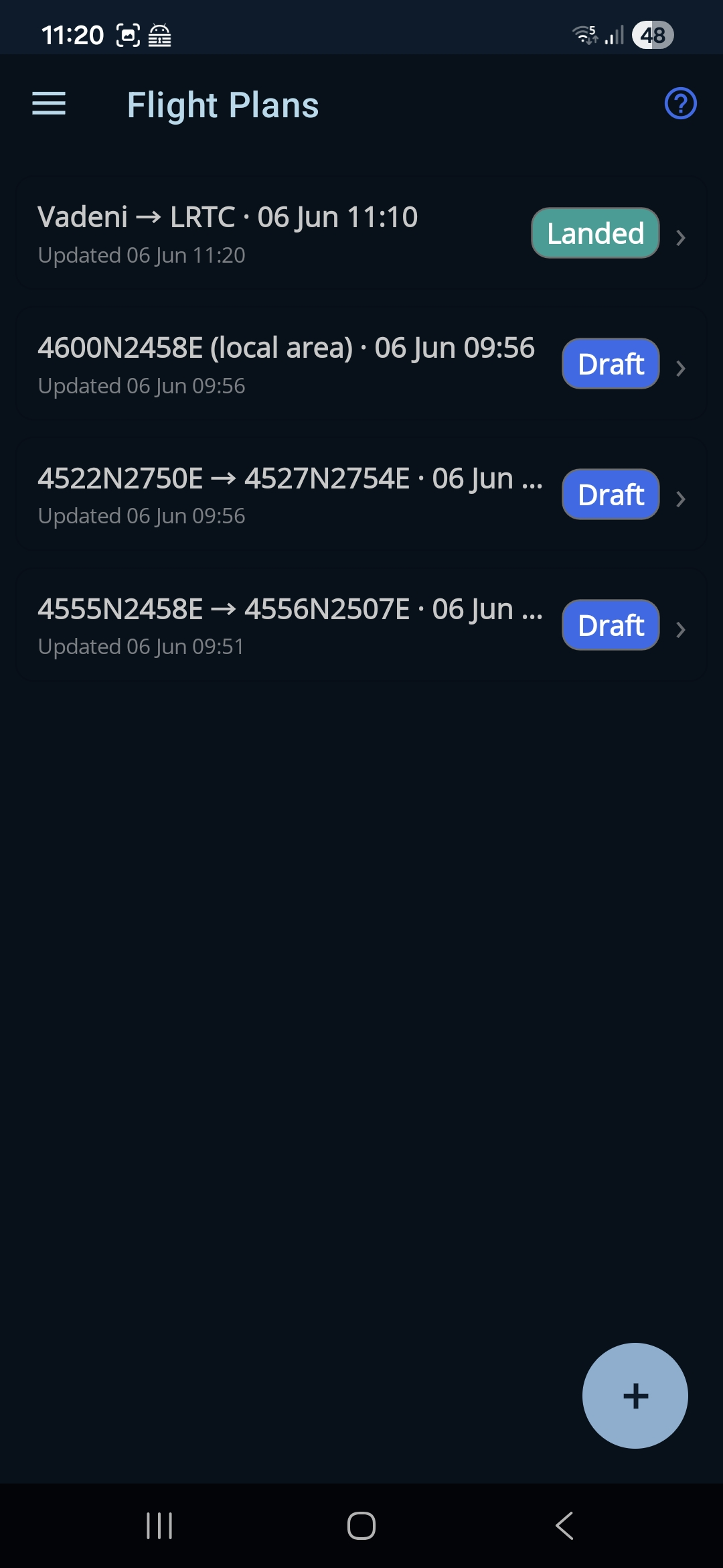 The Flight Plans list