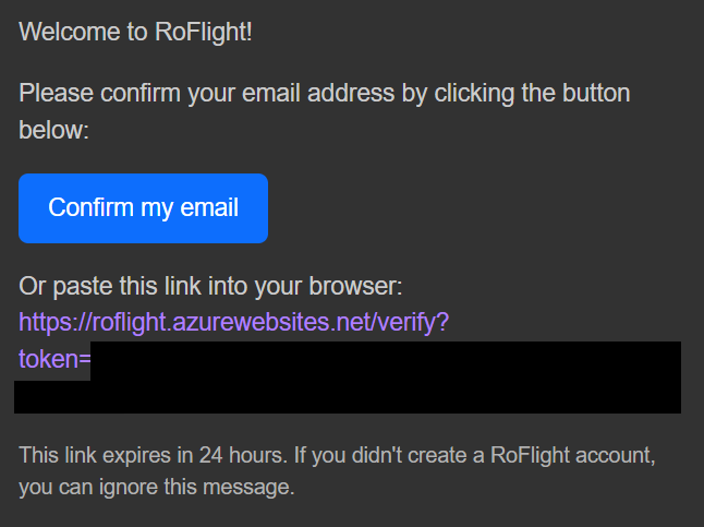 The confirmation email — tap “Confirm my email”