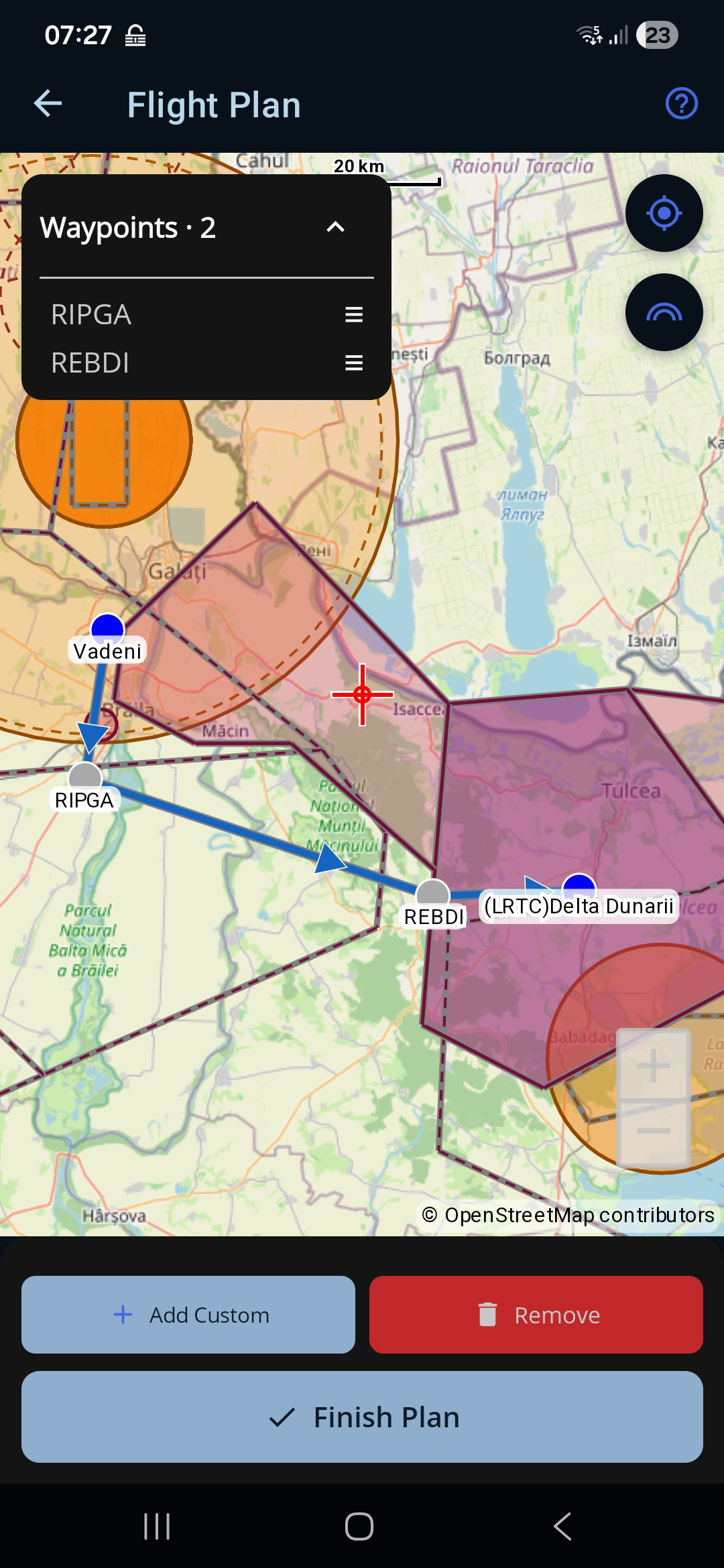 Step 6 — RIPGA and REBDI placed between Vadeni and Delta Dunării (Tulcea) on the map