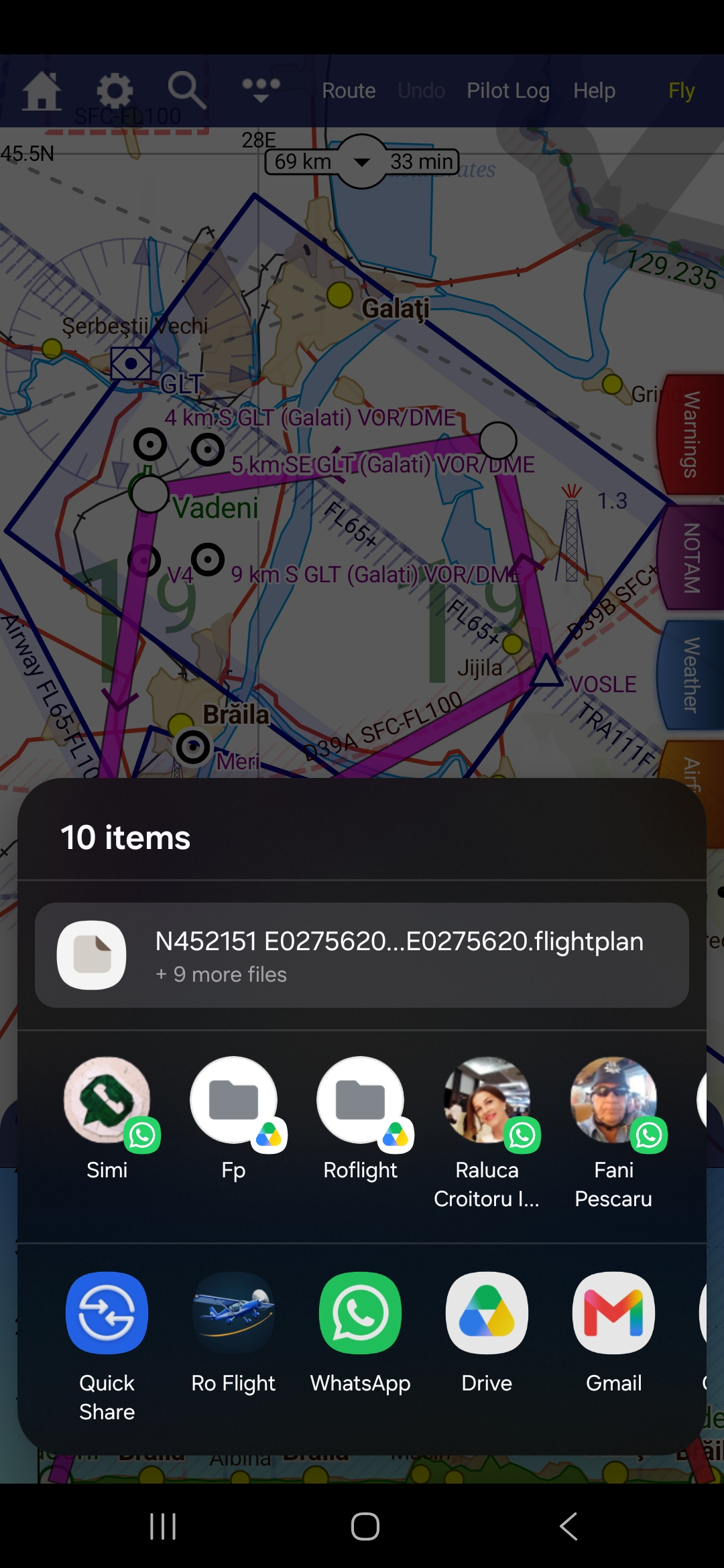 A3 — choosing Ro Flight on the Android share sheet