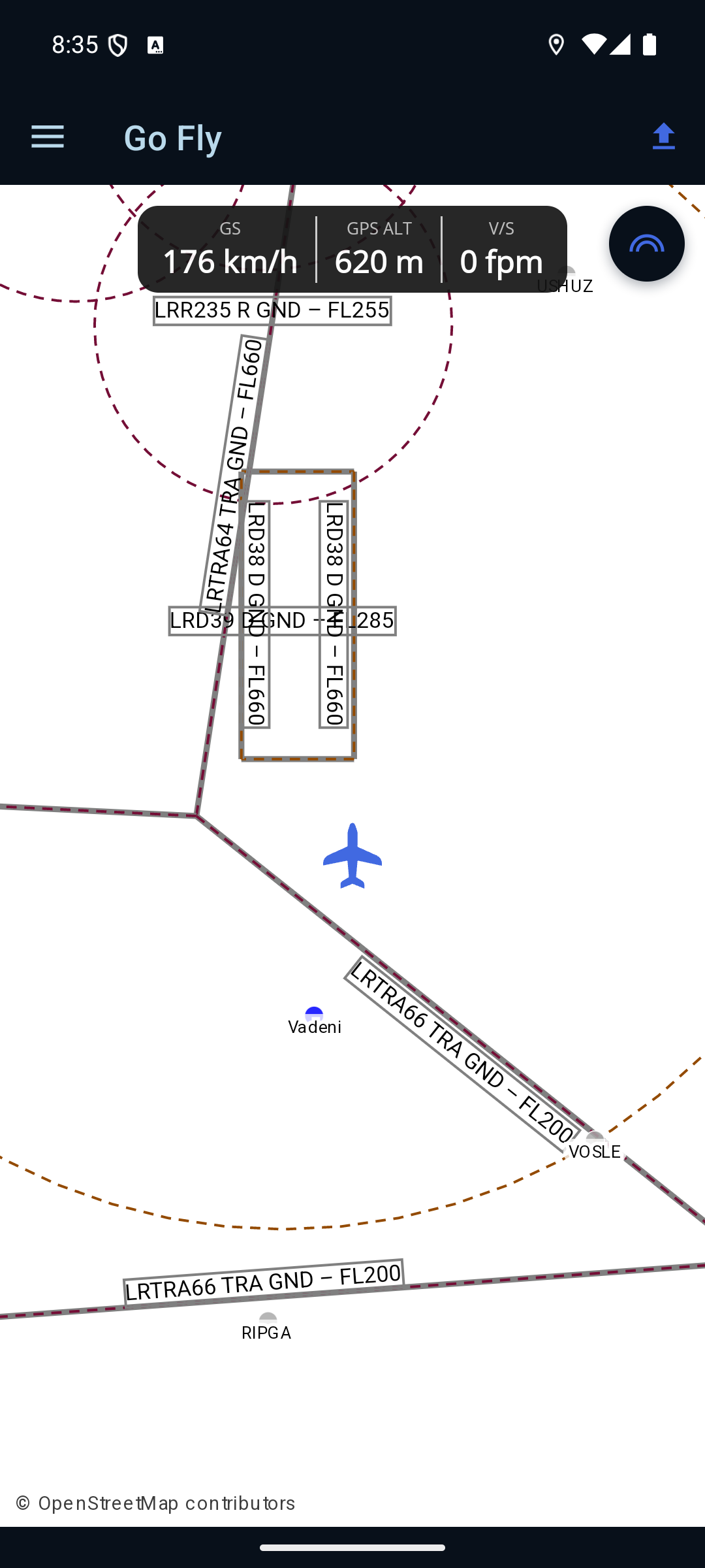 Pasul 8 — harta Go Fly, cu banda de instrumente în timp real