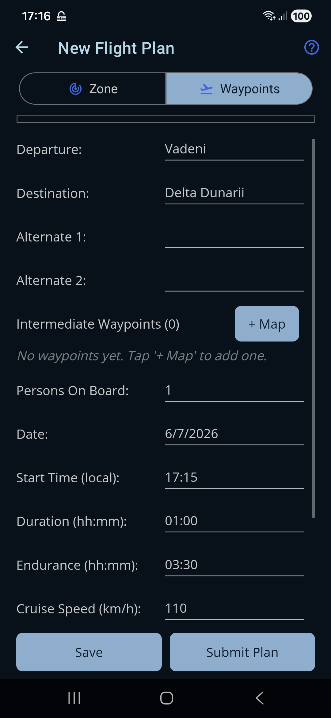 The form in Waypoint mode